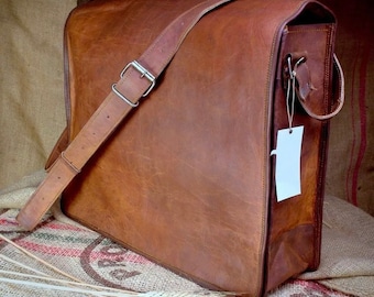 Messenger vintage in pelle di capra Vera cartella Borsa per laptop autentica valigetta marrone