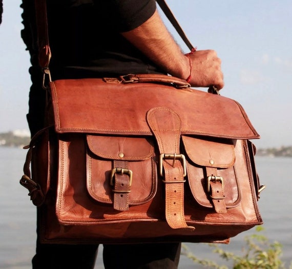 Genuine Brown Leather Messenger Bag, Shoulder Bag, Laptop Bag