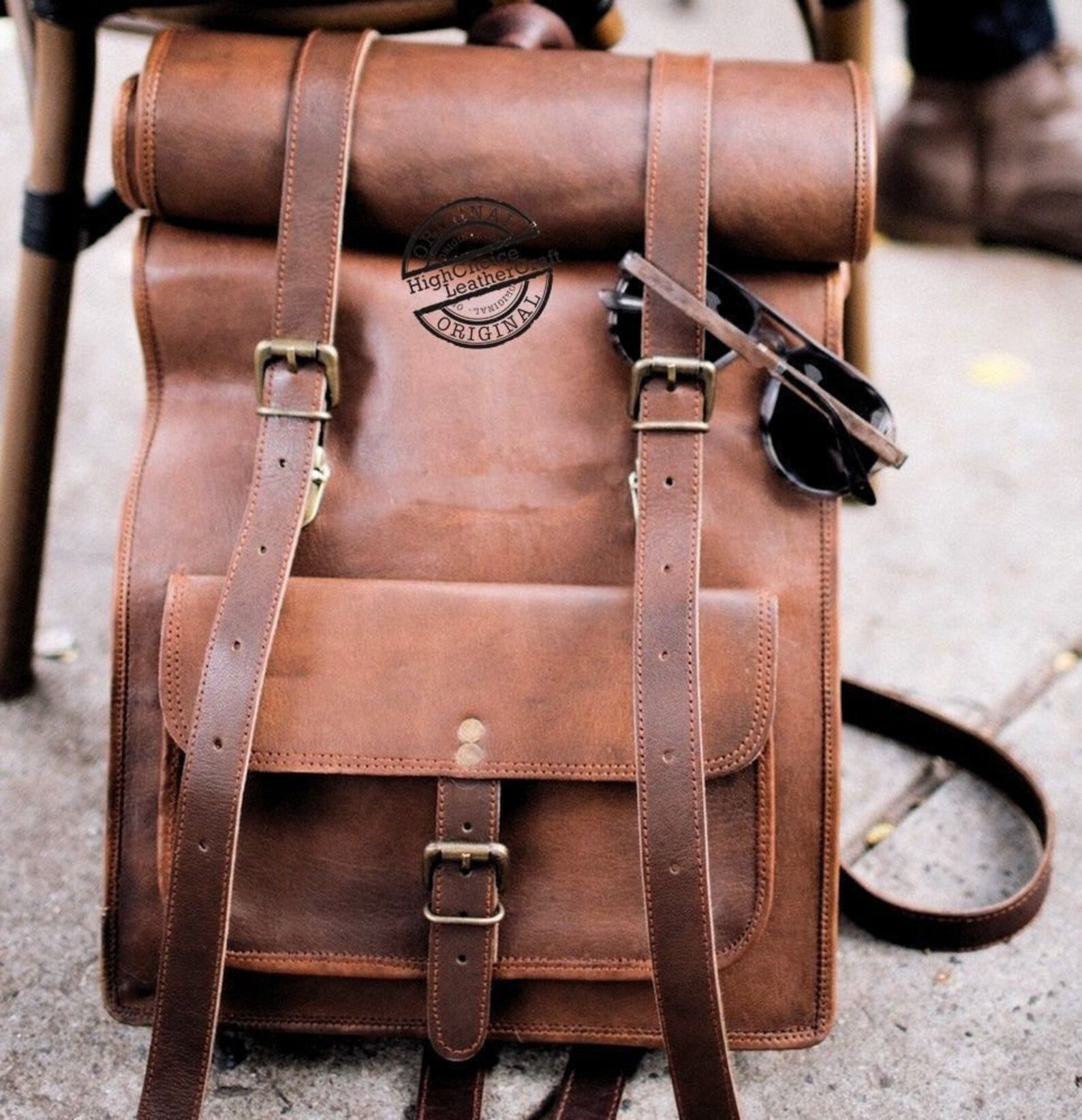 Leather Rolling Backpack Rucksack Travel Holiday School Bag Etsy UK