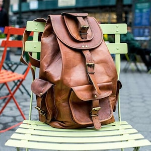 Handmade Backpack Rucksack Genuine Leather Bag Shoulder Brown for Men Women Satchel, school bag, daily bag, office bag