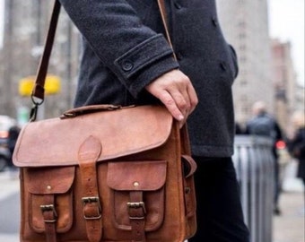 Uni college school bag, Genuine Brown Leather Messenger Bag, Shoulder Laptop Briefcase Rustic Vintage Bag handmade office bag