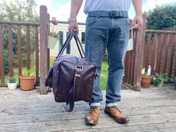 Men's Leather Duffle Bag Classic Travel Holdall Cabin 