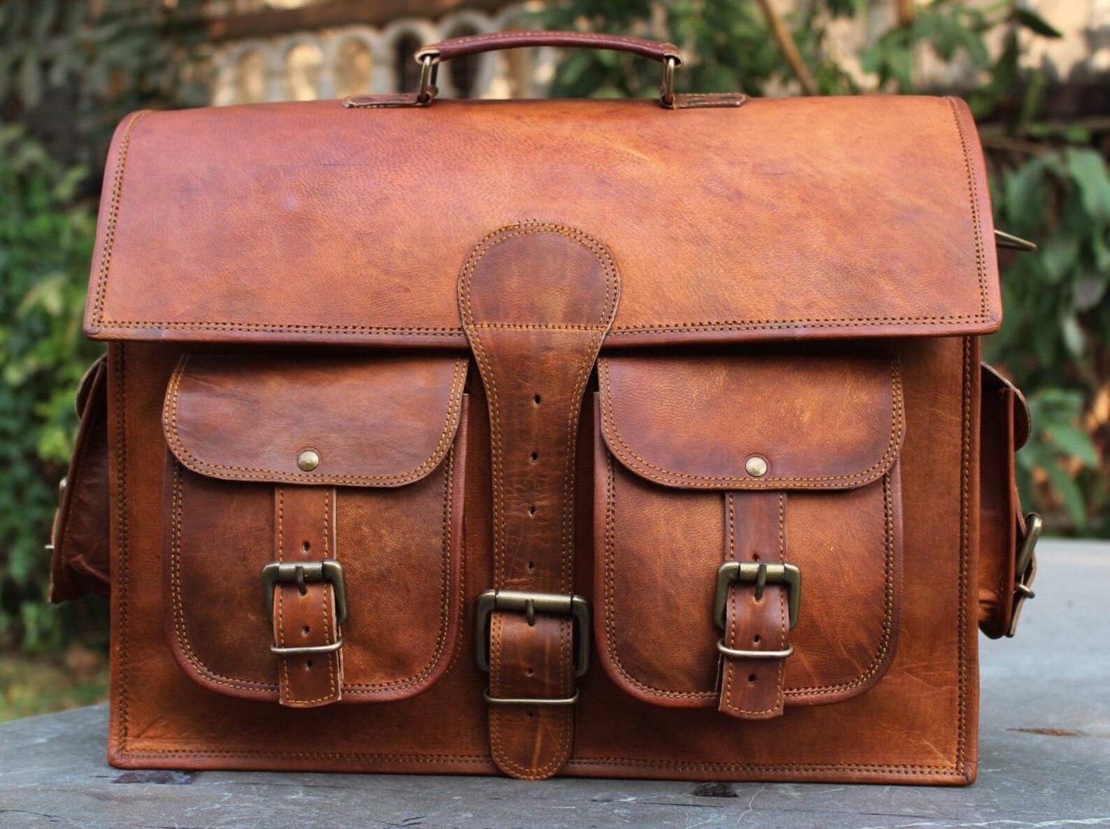 Genuine Brown Leather Messenger Shoulder Laptop Briefcase Etsy UK