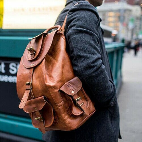 Handmade Genuine Leather Bag Shoulder Backpack Brown for Men - Etsy UK