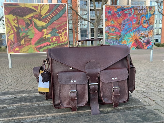 Messenger Bag, Genuine Leather Laptop Office Bag, Shoulder Bag Cowhide  Satchel School Bag, Multiple Compartments, High Quality 