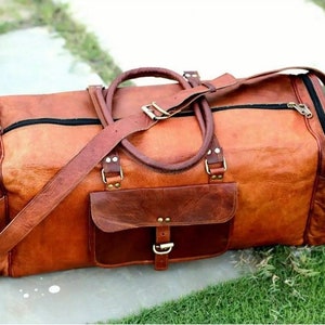 Sac De Voyage En Cuir Vintage - Grand Duffle Weekend Homme/femme, Marron