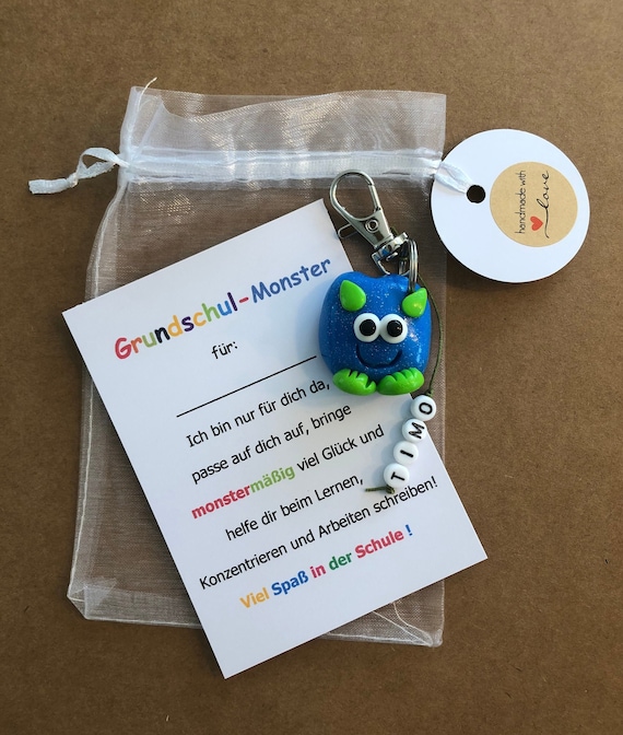 Grundschul-Monster, Glücksbringer, Hausaufgabenunterstützer, Lernhelfer, Anhänger Mäppchen oder Ranzen