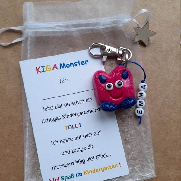 KIGA Monster, Kindergarten, Anhänger, Geschenk, Glücksbringer, Modelliermasse, Name Kindergartenkind