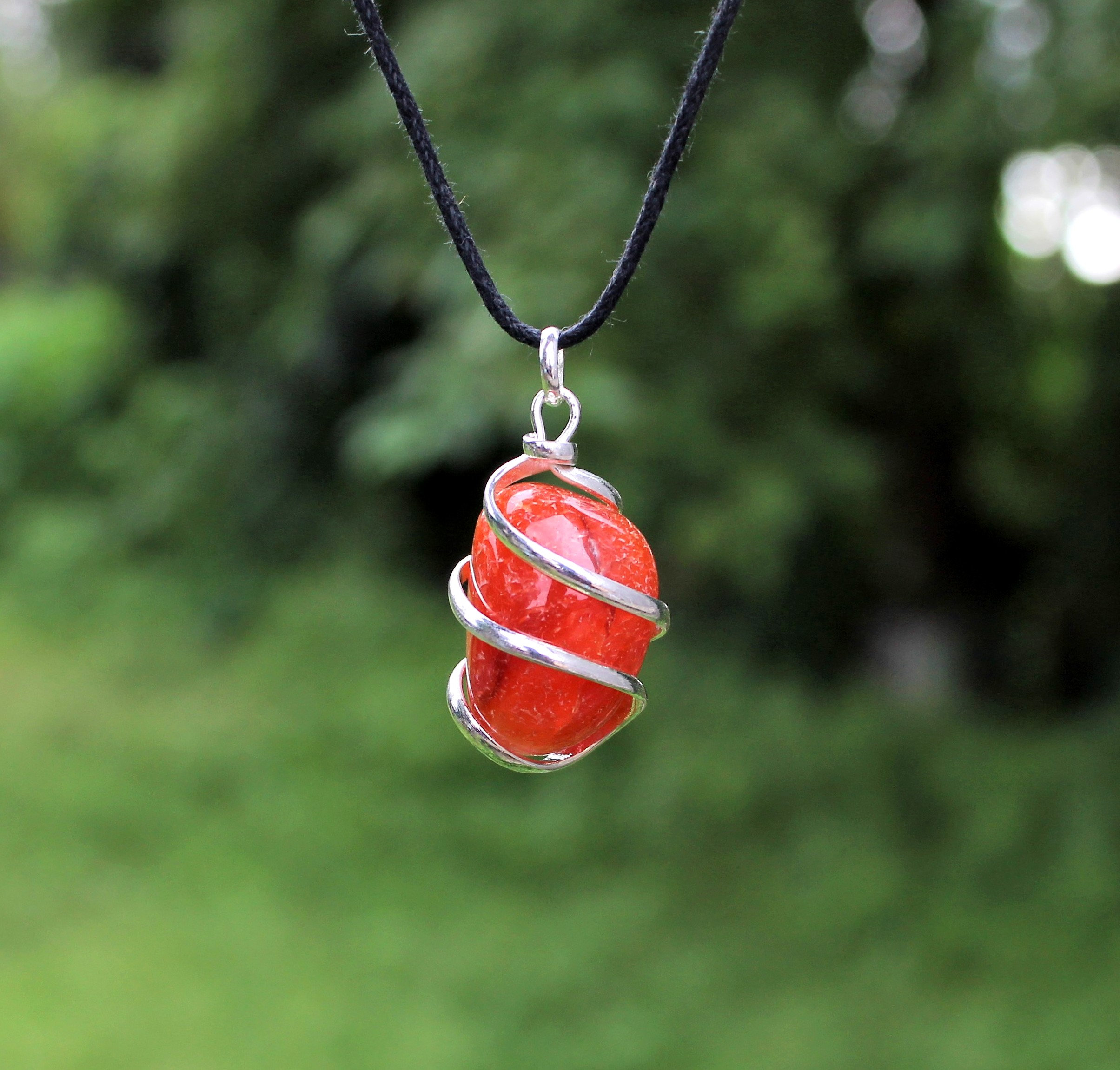 Natural Carnelian Pendant,Carnelian Tumble Pendant,Carnelian Wire Wra…