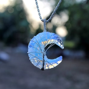 Opalite Crescent Moon Pendant,Opalite Moon Wire Wrapped Pendant,Opalite Moon Pendant,Opalite Pendant