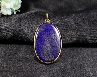Oval Lapis Lazuli Gold-Plated Pendant: Handmade Gemstone Jewelry