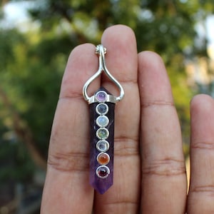 Natural Amethyst Double Point Pendant,Amethyst Double Point Terminated Pendant,Amethyst 7 Chakra Pendant,Clear Quartz 7 Chakra Pendant