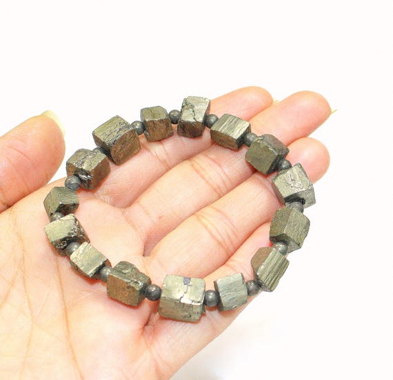 Handmade Natural Raw Pyrite Bracelet, Stretchable Crystal Bracelet
