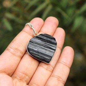 Natural Black Tourmaline Raw Pendant,Black Tourmaline Pear Pendant,Black Tourmaline Raw