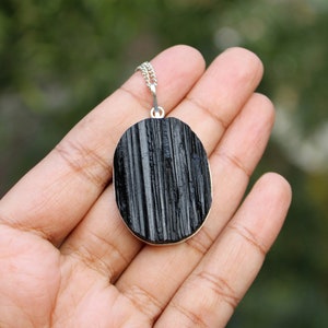 Natural Large Black Tourmaline Raw Pendant,Black Tourmaline Oval Pendant,Black Tourmaline Raw Oval Pendant