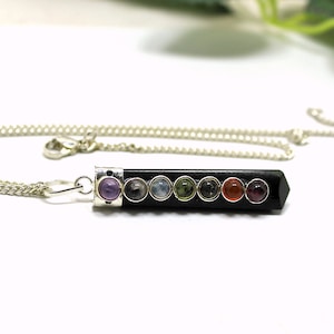 Natural Black Tourmaline Pencil Point Pendant,Black Tourmaline 7 Chakra Pendant