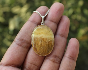 Natural Yellow Calcite Pendant,Yellow Calcite Oval Pendant