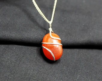 Natural Carnelian Pendant,Carnelian Tumble Pendant,Carnelian Wire Wrapped Pendant