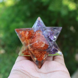 Karneol und Amethyst Merkaba,Große Karneol Merkaba,Große Amethyst Merkaba,Amethyst und Karneol Orgonit Merkaba 70 MM