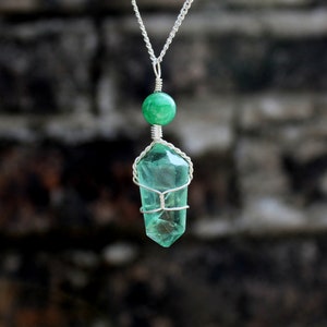 Natural Green Fluorite Pendant,Green Fluorite Double Point Pendant