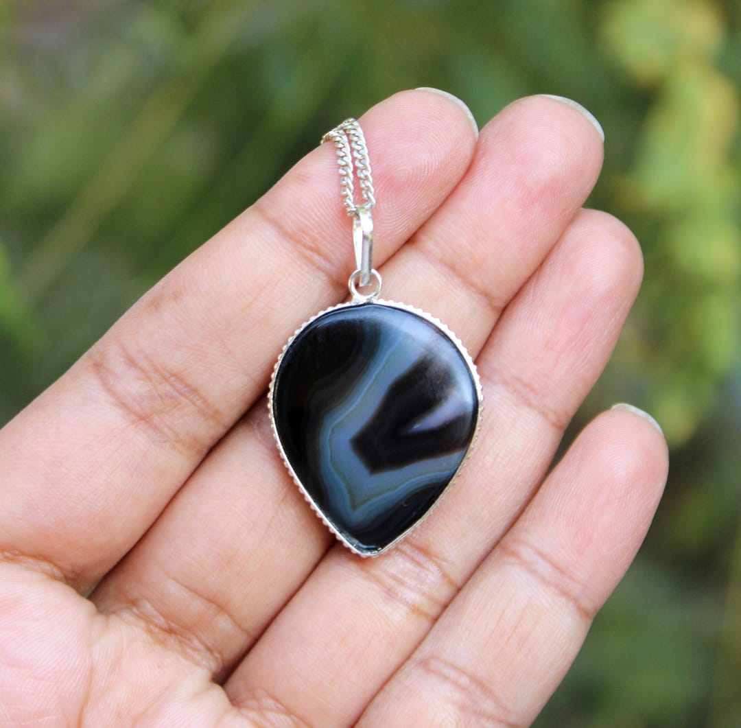 Black Banded Agate Pear Pendant: Natural Botswana Agate, Handmade - Etsy