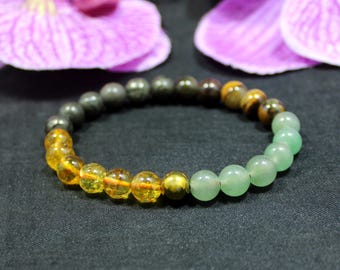 Natürliche Citrine, Pyrit, grüner Aventurin, Tigerauge Geld Armband, Fülle, Wohlstand mit Reichtum Armband