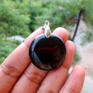Natural Black Tourmaline Round Pendant,Black Tourmaline Pendant,Black Tourmaline Round