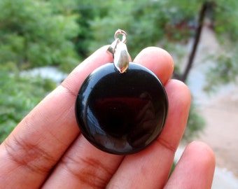 Natural Black Tourmaline Round Pendant,Black Tourmaline Pendant,Black Tourmaline Round