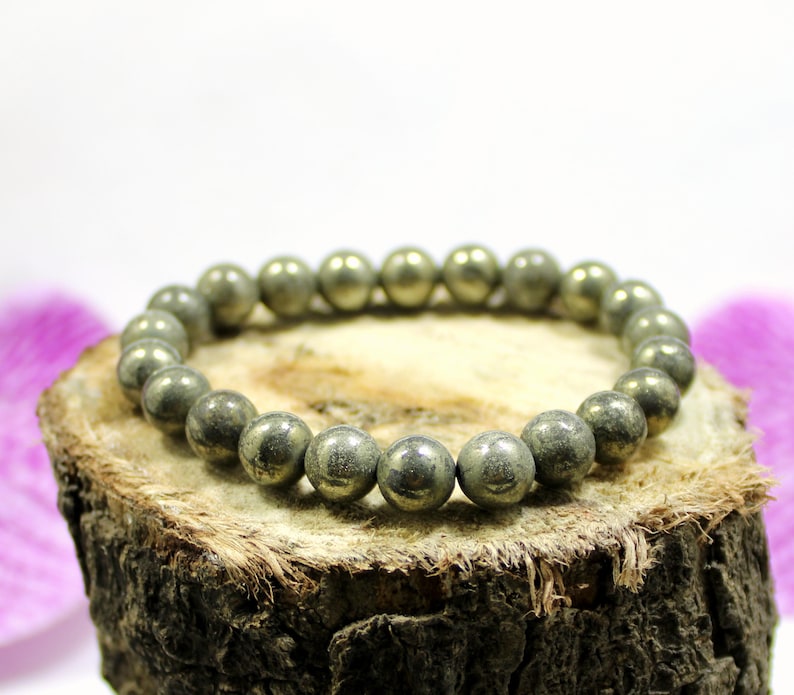 Handmade Natural Raw Pyrite Bracelet, Stretchable Crystal Bracelet image 5
