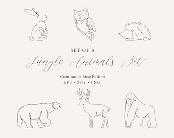 Jungle Animals Set SVG, Minimalist Bunny, Rabbit, Hedgehog, Gorilla, Deer, Minimalist Bear, Owl line art, Bear Line Art, Deer svg Line Art