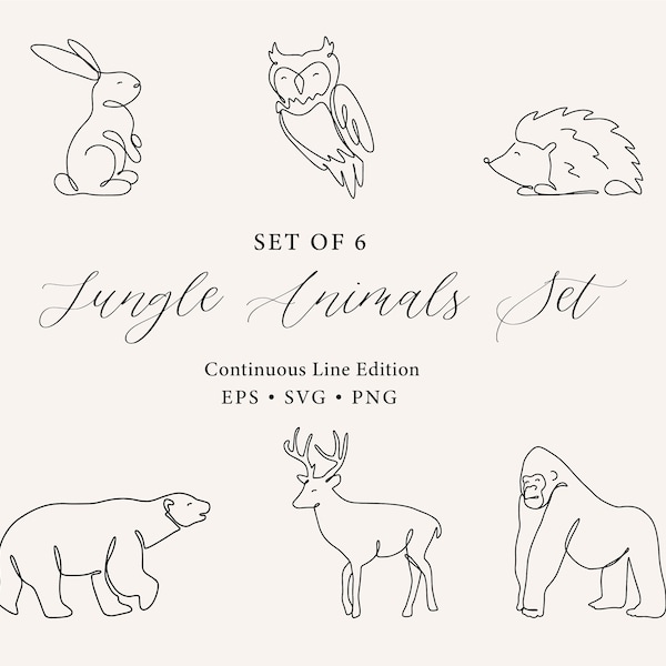 Jungle Animals Set SVG, Minimalist Bunny, Rabbit, Hedgehog, Gorilla, Deer, Minimalist Bear, Owl line art, Bear Line Art, Deer svg Line Art