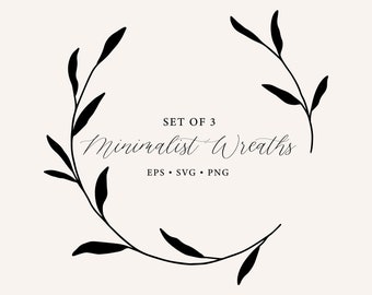 Set of 3 Laurel Wreath SVG, Minimalist Wreath, Hand drawn wreath, Botanical frame, Ink line illustration, Clipart for wedding invitation SVG