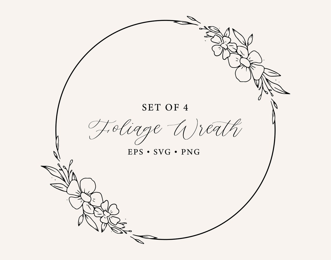 Dainty Flower SVG Wreath, Hand Drawn Floral SVG, Minimalist Flower