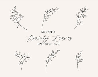 Set of 6 Dainty Leaves svg, Dainty Leaf svg, Minimalist foliage svg Bundle, Wildflowers svg bundle, hand drawn leaves svg, leaf lines art