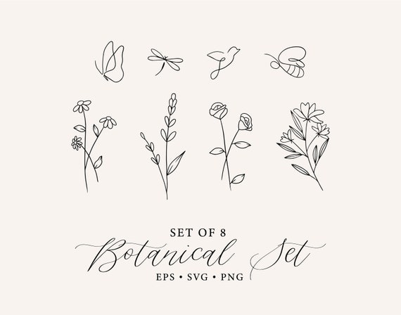 Minimalist Butterfly Flower SVG, Butterfly Flower PNG, Bird Flower SVG, Dainty Flower svg, butterfly flower bee png clipart, wildflower svg