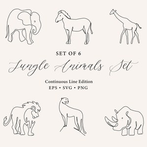 Zestaw zwierząt safari SVG, minimalistyczny żyrafa SVG, słoń, nosorożec, gepard, lew, zebra, minimalistyczny clipart zwierząt, afrykańskie zwierzęta linia sztuki