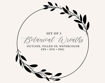 Laurel Wreath SVG, Minimalist Wreath, Hand drawn wreath, Botanical frame, Ink line illustration, Clipart for wedding invitation SVG