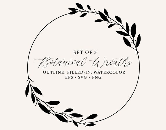 Laurel Wreath SVG, Minimalist Wreath, Hand drawn wreath, Botanical frame, Ink line illustration, Clipart for wedding invitation SVG