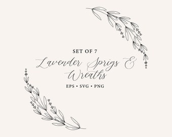 Lavender Wreath SVG, Hand Drawn Lavender, Stencils Lavender, Lavender Line Clip Art, Lavender Vector, Lavender SVG, Dainty Lavender Floral