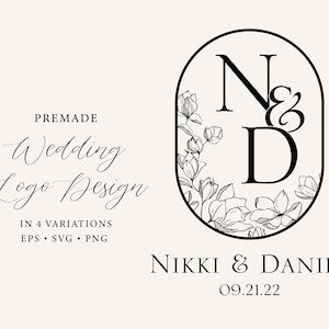 Logotipo de boda prefabricado, flores, logotipo femenino, diseño de logotipo de boda, logotipo de monograma, logotipo de iniciales, logotipo de flores, logotipo de parejas, logotipo floral svg