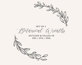 Simple Laurel Wreath SVG, Minimalist Wreath, Hand drawn wreath, Botanical frame, Ink line illustration, Clipart for wedding invitation SVG