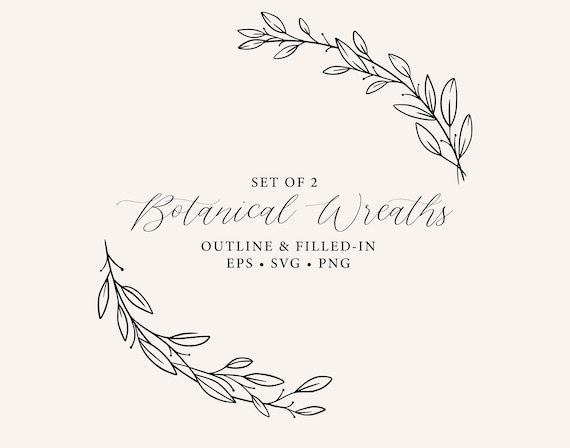 Simple Laurel Wreath SVG, Minimalist Wreath, Hand drawn wreath, Botanical frame, Ink line illustration, Clipart for wedding invitation SVG