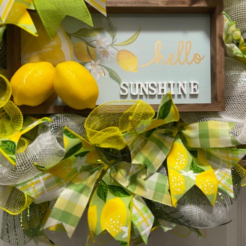 Hello Sunshine, Lemon Wreath, Wreath, Lemons, shops Summer, sunshine wreath, mesh wreath, yellow and green wreath, door wreath,