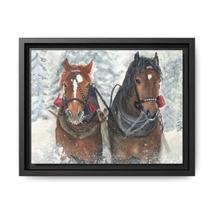Art mural sur toile, décoration cheval, impression aquarelle hiver, cadeau équin, peinture paysage enneigé, toile mate