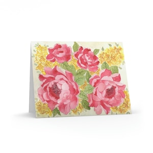Pink and Yellow Floral Original Watercolor Print Greeting Cards (8, 16, and 24 pcs)