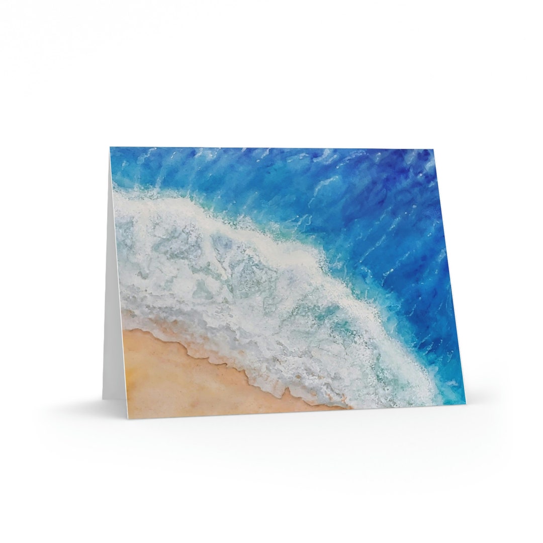 Blue Ocean Waves Original Watercolor Print Greeting Cards Art Painted ...