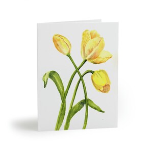 Yellow Tulips Original Watercolor Print Greeting Cards (8, 16, and 24 pcs)