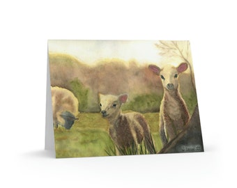 Lambs Original Watercolor Print Greeting Cards Sheep Notecard Stationery