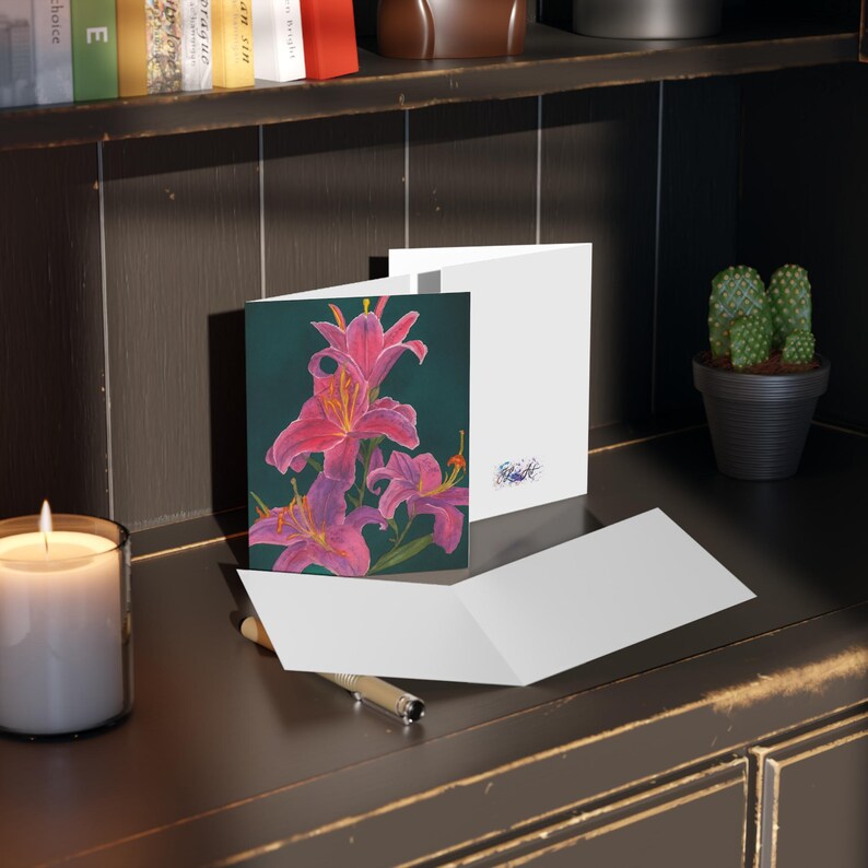 Notecards Set - Pink and Purple Watercolor Lillies, Floral Greeting ...