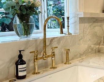 Unlacquered Brass Kitchen Bridge Faucet With Or Without Side Sprayer